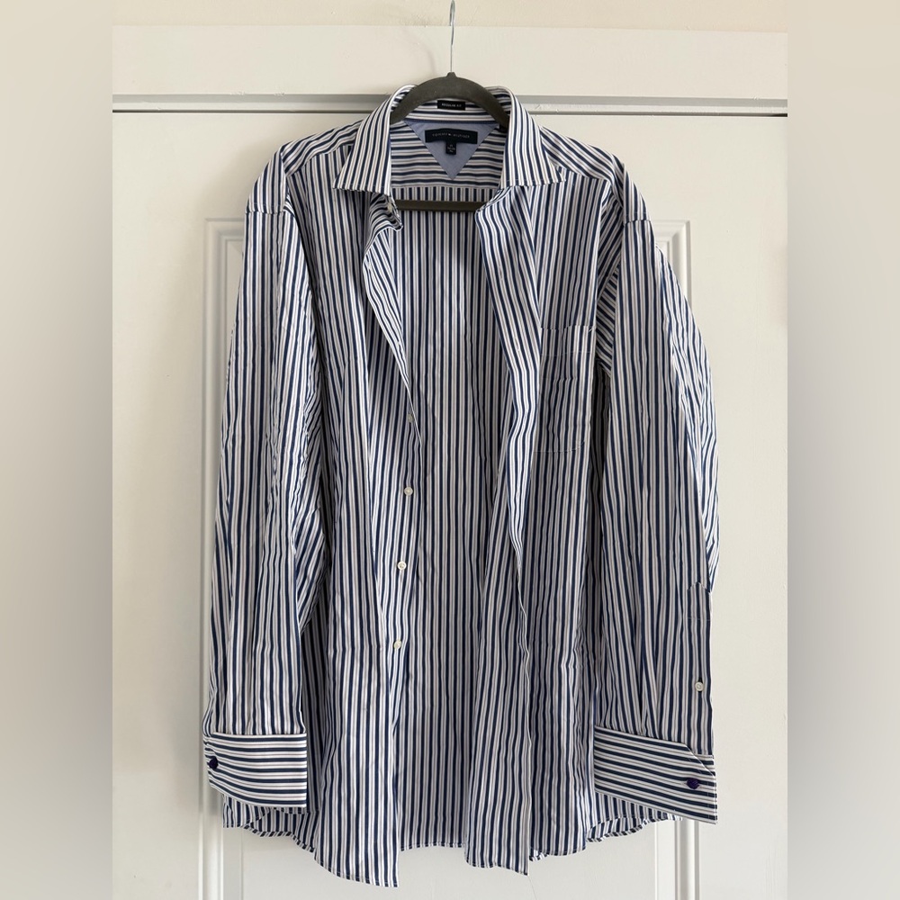 Tommy Hilfiger Navy and White Striped Shirt